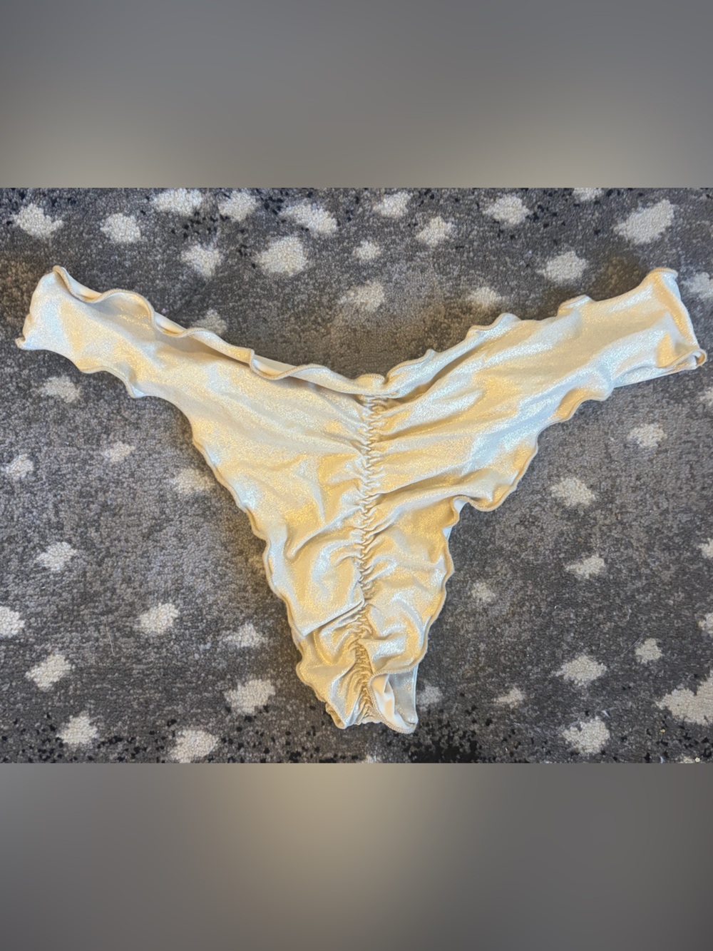 Luli Fama Gold Metallic Cheeky Ruffle Cinched Bikini Bottom S